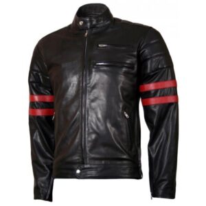 Unisex Double Striped Black Leather Jacket