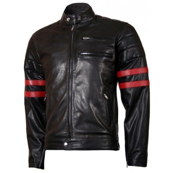Unisex Double Striped Black Leather Jacket