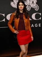 Shearling Alexandra Daddario brown leather jacket