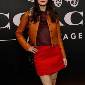 Shearling Alexandra Daddario brown leather jacket