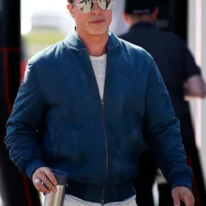 F1 2025 Brad Pitt suede blue varsity leather jacket