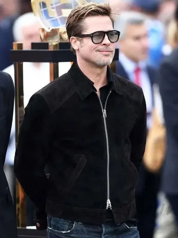 Brad Pitt F1 The Movie Black Suede Leather Jacket 2 Sonny Hayes F1 2025 Brad Pitt black suede leather jacket