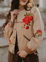 Cowgirl Rose 2025 brown cotton varsity jacket