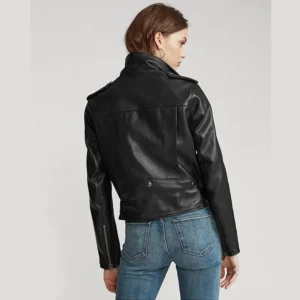 Motorcycle Style Women Black Leather Jacket