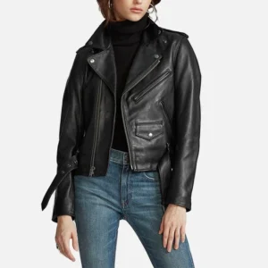 Cowhide Black Leather Jacket for Women