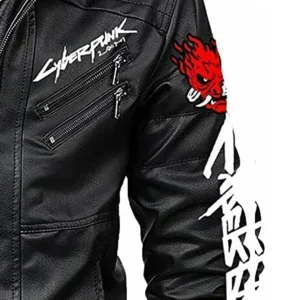 Unisex Black Cyberpunk Hooded Leather Jacket