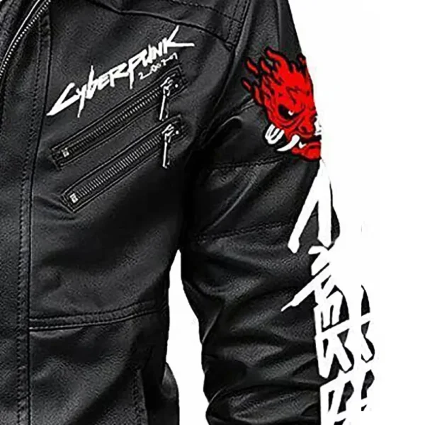 Unisex Black Cyberpunk Hooded Leather Jacket