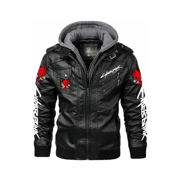 Unisex Cyberpunk Hooded Black Leather Jacket