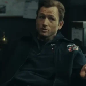 Smoke 2025 Taron Egerton Dave Gudsen black cotton jacket