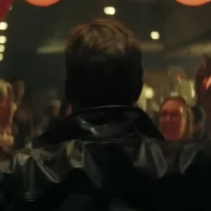 Smoke 2025 Taron Egerton Dave Gudsen black leather jacket