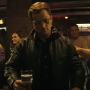Dave Gudsen Smoke 2025 Taron Egerton black leather jacket