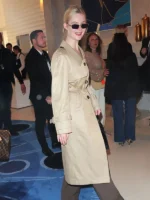 Cannes Elle Fanning beige Coat