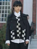 Jenna Ortega black Wednesday woolen jacket