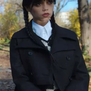 Wednesday Addams Tv Series Jenna Ortega black cropped woolen jacket