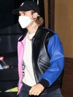 Justin Bieber Tricolor black leather jacket