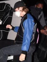 Justin Bieber black Tricolor leather jacket