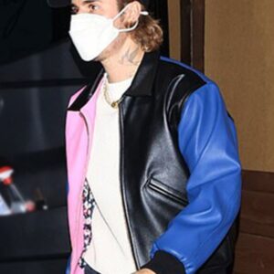 Justin Bieber Tricolor black leather jacket