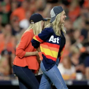 Kate Upton Blue Baseball Rainbow Jacket