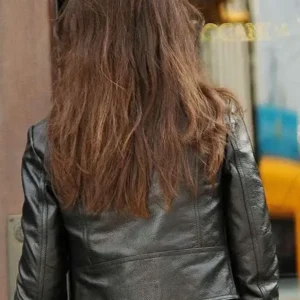 New York City Katie Holmes street style black leather jacket