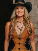 Lainey Wilson CMA Music Festival 2025 brown and black leather Vest