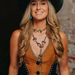 Lainey Wilson CMA Music Festival 2025 brown and black leather Vest