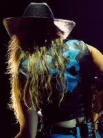 Gulf Coast Jam 2025 Lainey Wilson blue and black leather Vest