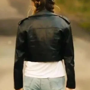 Zombie Town 2023 Mandi Monroe Amy Maxwell black cropped leather jacket