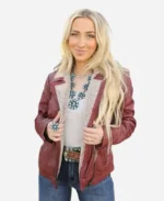 Women Vintage Shearling Brown Leather Jacket
