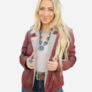 Women Vintage Shearling Brown Leather Jacket