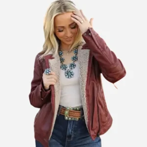Vintage Style Women Brown Shearling Leather Jacket