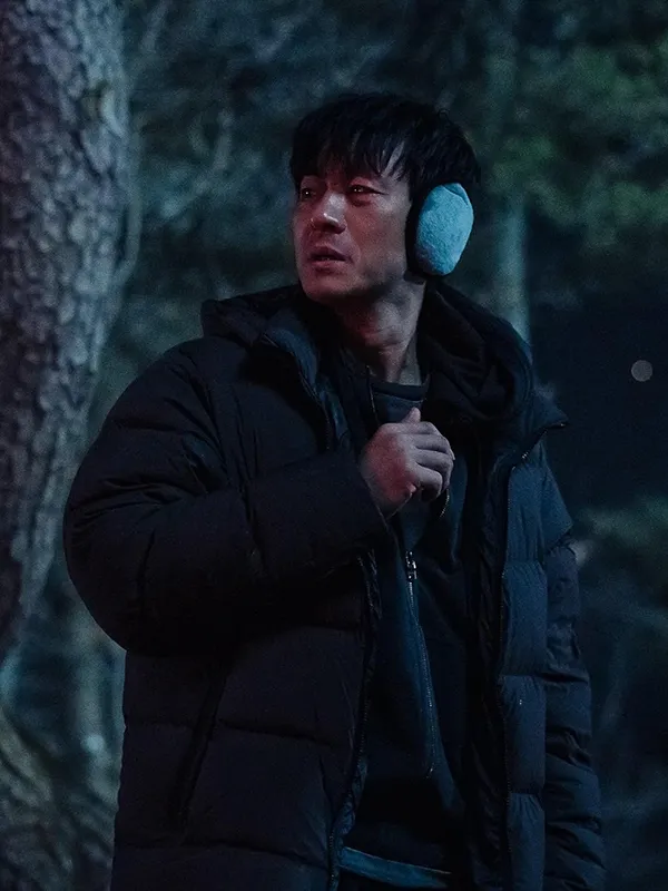 Park Hae-Soo Karma 2025 Hooded Puffer Jacket Kim Beom Joon Karma 2025 Park Hae Soo black puffer jacket