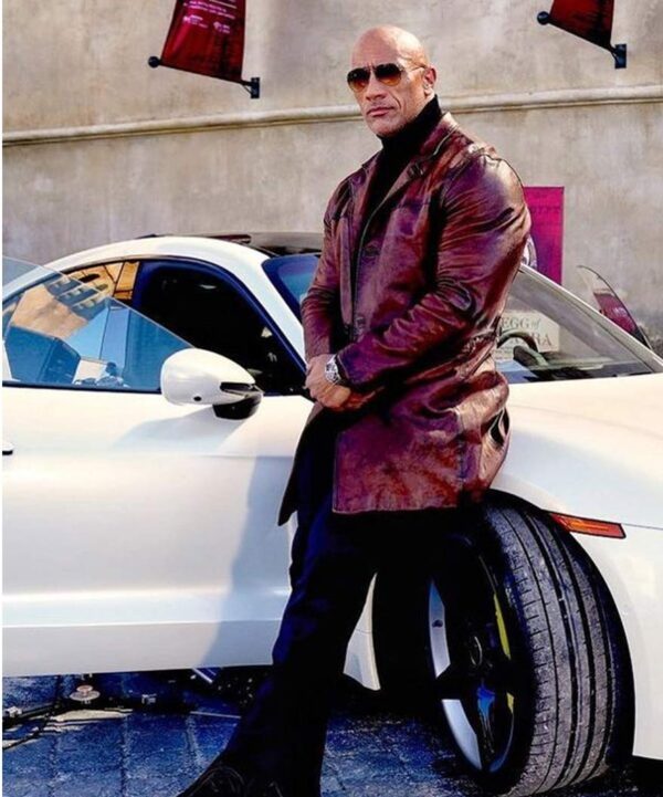 Dwayne Johnson brown Red Notice leather Coat