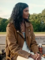 Picture This 2025 Simone Ashley Pia brown leather jacket