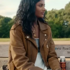 Picture This 2025 Simone Ashley Pia brown leather jacket