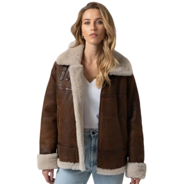 Women B3 Aviator Pilot Shearling Brown Leather Jacket