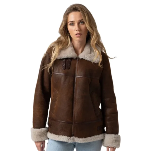 B3 Aviator Pilot Shearling Women Brown Leather Jacket