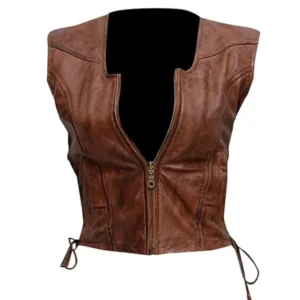 The Walking Dead Michonne Brown Leather Vest