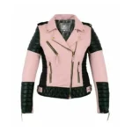 Women Pink Biker Moto Leather Jacket