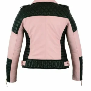 Biker Style Women Pink Leather Jacket
