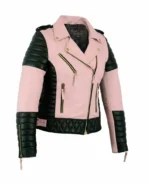 Women Pink Moto Biker Leather Jacket