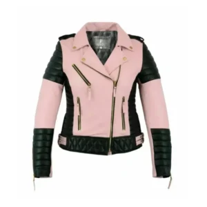 Women Pink Biker Moto Leather Jacket