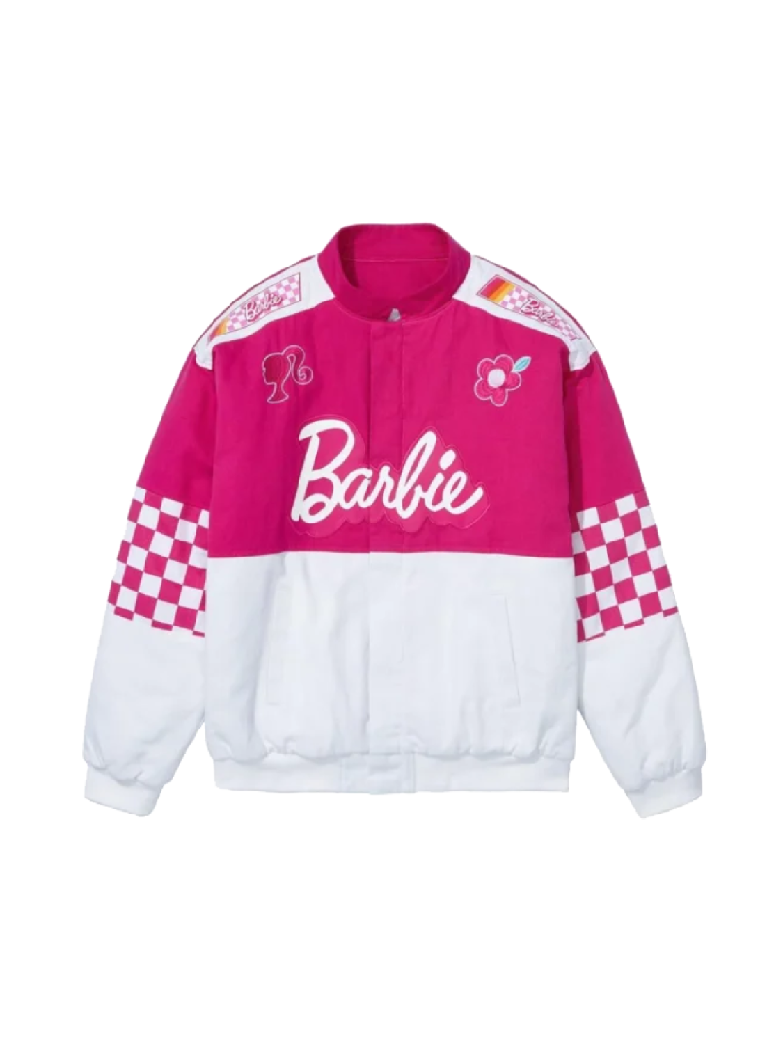 Women’s Pink Barbie Checker Bomber Jacket Women Barbie Checkered Racing Bomber Jacket