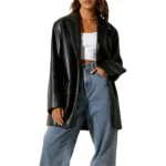 Women Black Vintage Oversized Leather Jacket