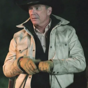 Yellowstone Kevin Costner John Dutton white leather jacket